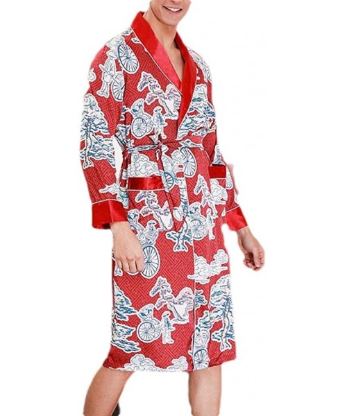 Robes Men Spa Bathrobe Relaxed Charmeuse Lounger Pajama Pocket Bathrobe - Wine Red - CG18T2ZU0U5