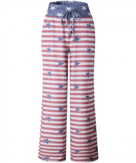 Bottoms Just Breathin Women's Lounge Pants | Comfy Wide Leg Pajama Pants for Women - Red White & Blue Stars - CE19C5775CC