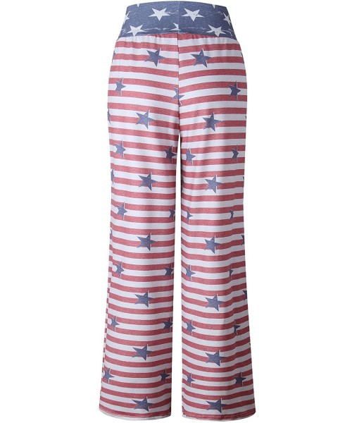 Bottoms Just Breathin Women's Lounge Pants | Comfy Wide Leg Pajama Pants for Women - Red White & Blue Stars - CE19C5775CC