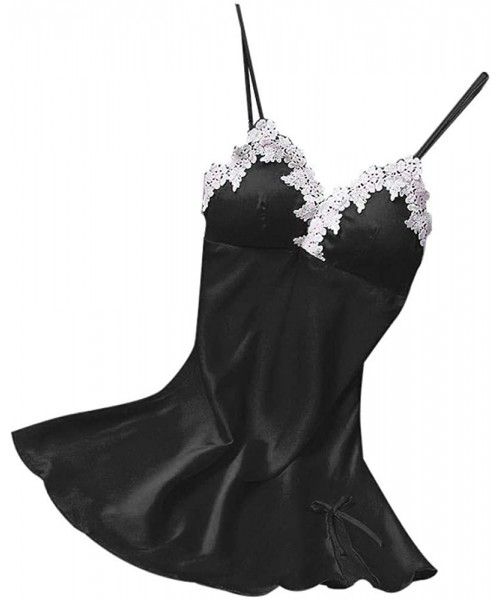 Sets Womens Sexy V Neck Lingerie Temptation Sleepwear Chemise Nightwear Nightgown - Black - CU18R4ACKUT