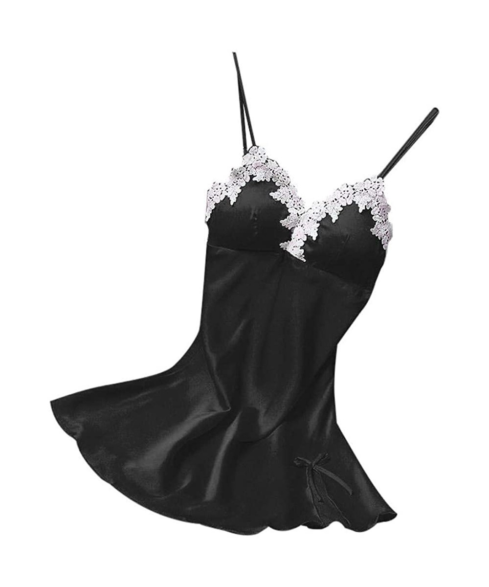 Sets Womens Sexy V Neck Lingerie Temptation Sleepwear Chemise Nightwear Nightgown - Black - CU18R4ACKUT
