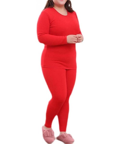Thermal Underwear Fall & Winter Faux Fur Lined Stretch Plus Size Thermal Underwear Long Johns - Red - CZ192S3XQU3