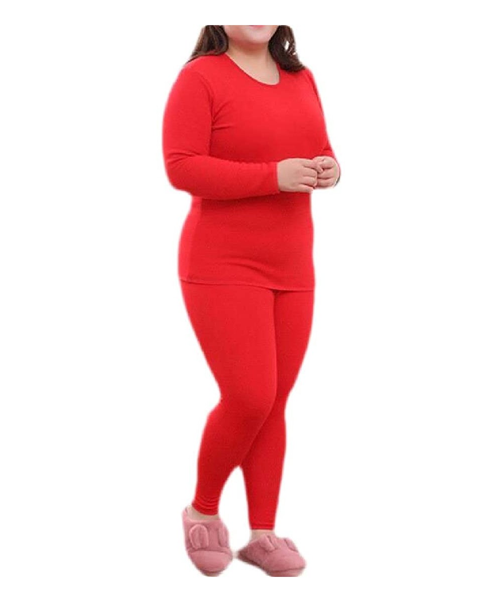 Thermal Underwear Fall & Winter Faux Fur Lined Stretch Plus Size Thermal Underwear Long Johns - Red - CZ192S3XQU3