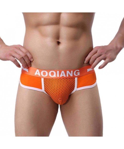 Briefs Men's Briefs Short Soft Cotton Comfy Breathable Underwear Bulge Pouch Underpants (M- Orange) - Orange - C618H82SZSX