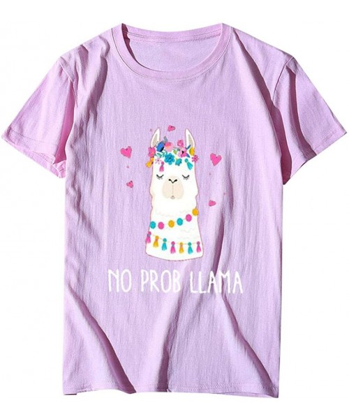 Nightgowns & Sleepshirts Printed T-Shirt- Summer Women's Alpaca Short Sleeve Round Neck Plus Size top - P-pink - C11943IL493