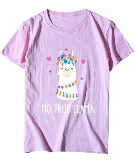 Nightgowns & Sleepshirts Printed T-Shirt- Summer Women's Alpaca Short Sleeve Round Neck Plus Size top - P-pink - C11943IL493