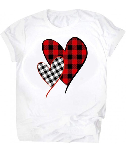 Tops Women's Valentine Shirt- Adeliberr Heart-Shaped Cute Graphic Print Shirt Shirt T-Shirt Short Sleeve - A-white - C2194K5YD56