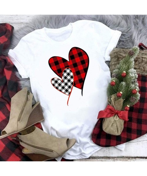 Tops Women's Valentine Shirt- Adeliberr Heart-Shaped Cute Graphic Print Shirt Shirt T-Shirt Short Sleeve - A-white - C2194K5YD56