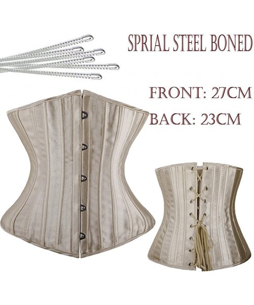 Bustiers & Corsets Womens 24 Spiral Steel Boned Satin Underbust Waist Training Brocade Corset - Pure Beige - C217YLU0KWK
