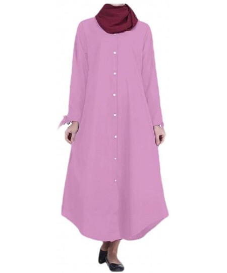 Robes Women's Islamic Solid Color Button Solid Colored Muslim Kaftan Dresses - Purple - CT1908GE8QU