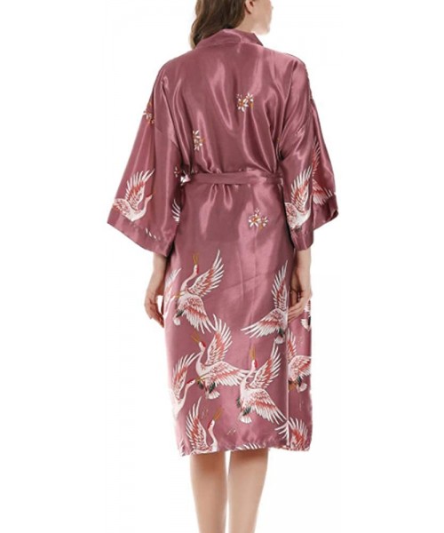 Robes Women's Robe Long Kimono Bathrobe 3/4 Sleeve V-Neck Nightgown - Fuschia - CA199UNZU4H