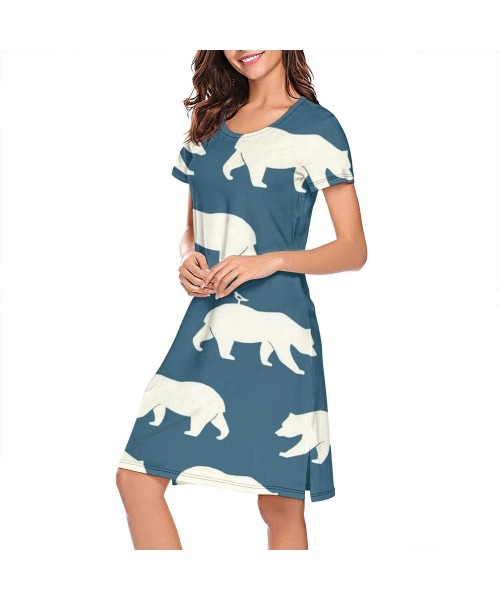Nightgowns & Sleepshirts Womens Nightdress Blue Bear Astronaut Short Sleeve Long Skirt Soft Breathable Casual Nightgown - Whi...
