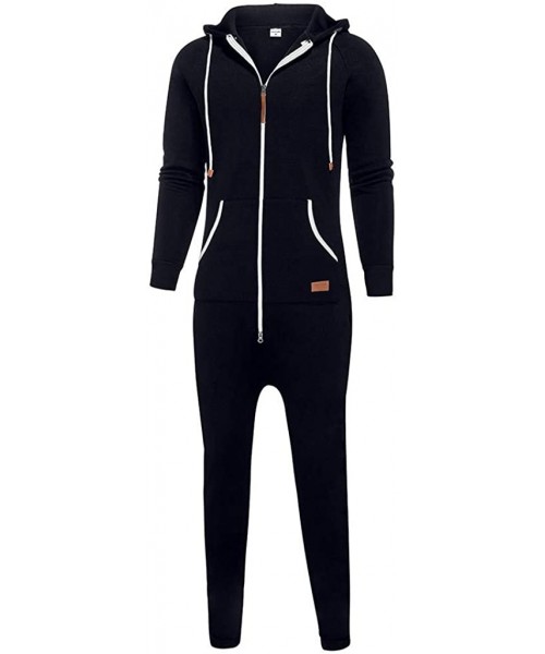 Sleep Sets Men's Solid Color Onesie Jumpsuit One Piece Non Footed Hooded Pajama Playsuit - Navy - CT1920NW7KH