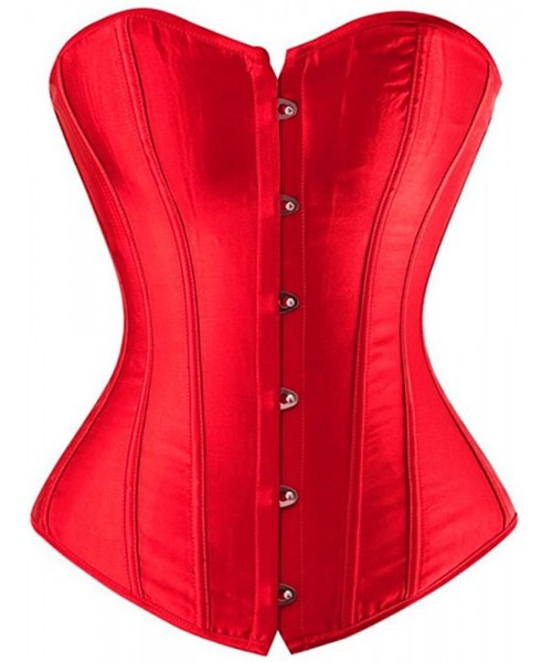 Bustiers & Corsets Women Satin Strapless Overbust Corset Bustiers Top Burlesque Body Shaper - Red - CI12LAMFCR3