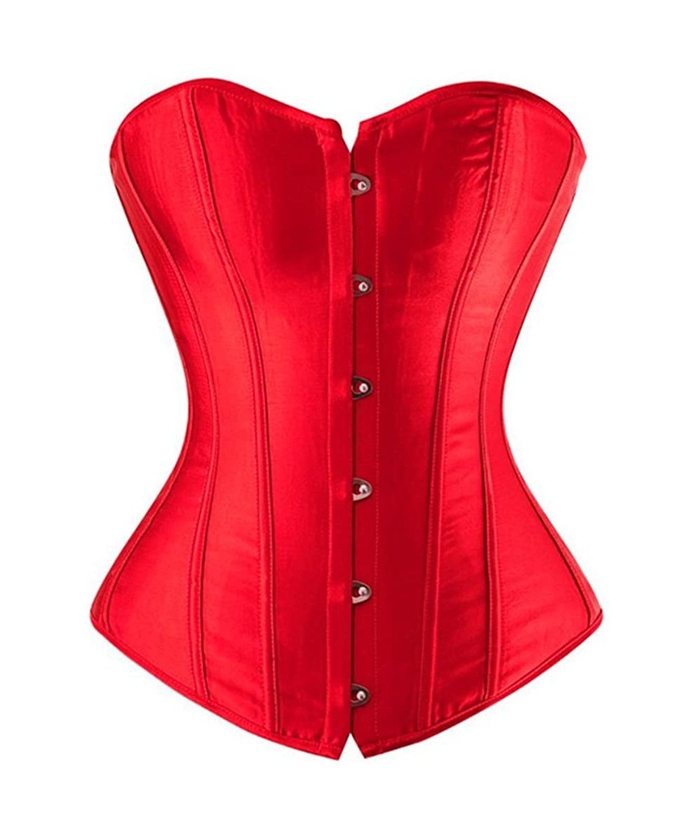 Bustiers & Corsets Women Satin Strapless Overbust Corset Bustiers Top Burlesque Body Shaper - Red - CI12LAMFCR3