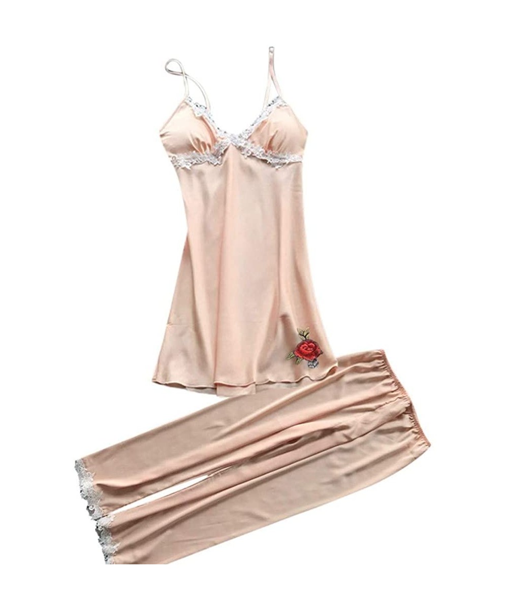 Thermal Underwear Women Sexy Lace Lingerie Loose Thin Nightwear Babydoll Solid Soft Sleepwear Dress 2PC Set - B - CV18S8CE7H0