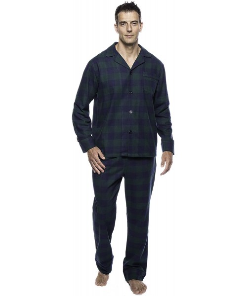 Sleep Sets Twin Boat Mens Pajamas Set - 100% Cotton Flannel Pajamas for Men - Gingham Green/Navy - C818I9YYXLQ