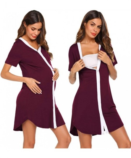 Nightgowns & Sleepshirts Nursing Sleepshirt Women Button-Front Nightshirt Short Sleeve Nightgown Breastfeeding Sleepwear - A_...