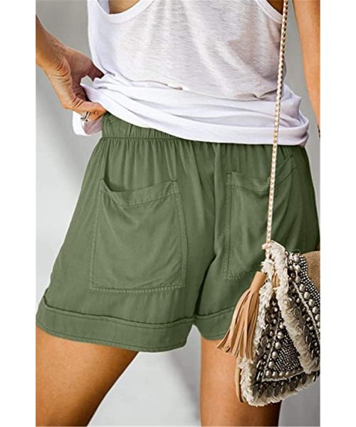 Bottoms Women's Casual Shorts Summer Drawstring Elastic Waist Comfy Short with Pockets - B Green - C319COZEHXT