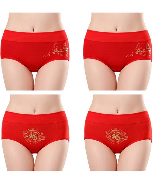 Panties Women's Red Cotton Underwear 4-Pack Mid Waist Briefs- Eastern Culture - Blessed-magpie - CO18YM9Y0ZE