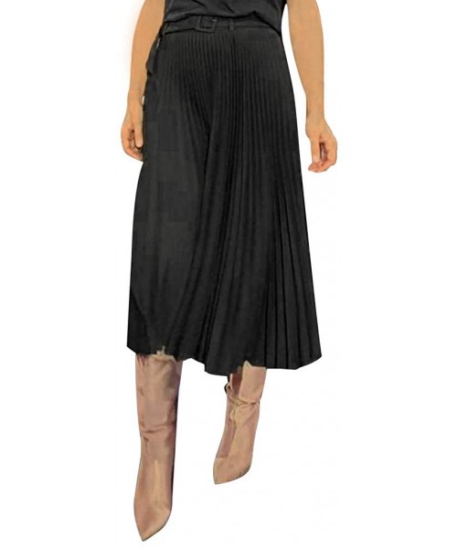 Baby Dolls & Chemises Fashion Women Loose Solid High Waist A-Line Party Layered Pleated Skirt - Black - CA1960WL9H6