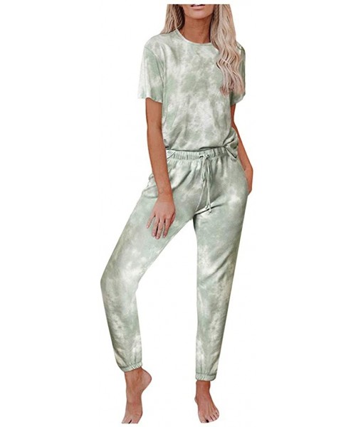 Sets Womens Tie Dye Loungewear Pajama Sets Short Sleeve Top Long Pants Sweatsuit Set 2 Pcs Lounge Jogger Sets - Green - CE19D...