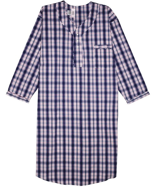 Sleep Tops Men's Nightshirt Gown Long Sleeve Light Weight Cotton Poly - Blue & Red Plaids - CS180W4LA20