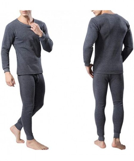 Thermal Underwear Mens Cotton Thermal Underwear with Fleece Lined Winter Warm Long John Set Base Layer Top and Bottom - Dark ...