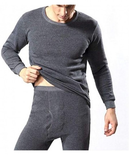 Thermal Underwear Mens Cotton Thermal Underwear with Fleece Lined Winter Warm Long John Set Base Layer Top and Bottom - Dark ...