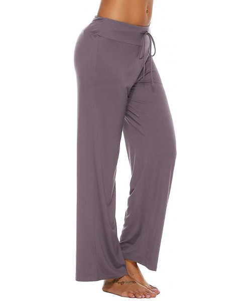 Bottoms Pajama Pants for Women High Waist Yoga Pants Drawstring Palazzo Lounge Pants Wide Leg Sleep Bottoms - Violet - CT1989...