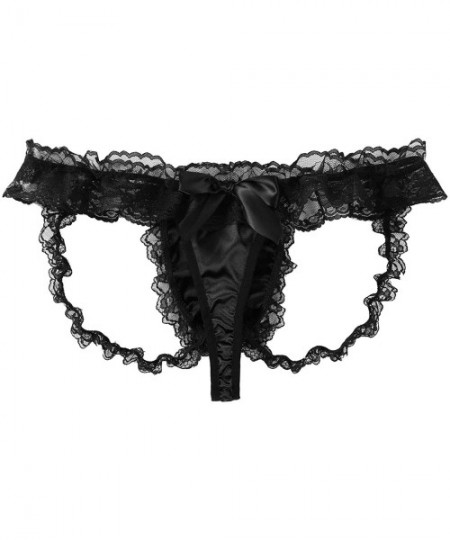 Briefs Mens Shiny Stain Bulge Pouch Low Rise Lingerie Frilly Ruffled Lace Bikini Briefs Underwear - Black - C1194IAE0SO