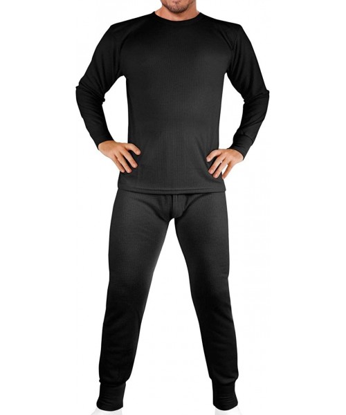 Thermal Underwear Men's Cotton Waffle Knit Thermals Black - CJ198TY2OUA