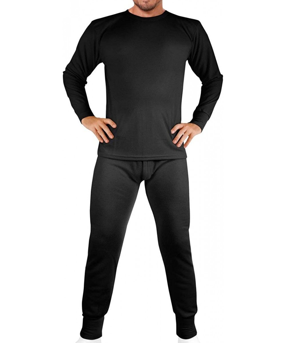Thermal Underwear Men's Cotton Waffle Knit Thermals Black - CJ198TY2OUA