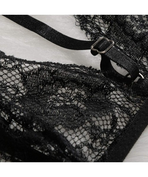 Baby Dolls & Chemises Women Sexy Lingerie Lace Babydoll Bodysuit Garter Belt Set - Black - C218W2K2YTK