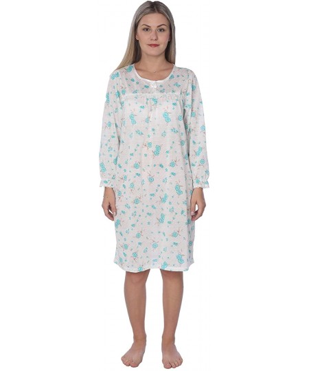 Nightgowns & Sleepshirts Women's Floral Long Sleeve Nightgown Available in Plus Size - Aqua Floral Knee Length - CG18Z2C8Y8D