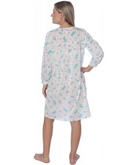 Nightgowns & Sleepshirts Women's Floral Long Sleeve Nightgown Available in Plus Size - Aqua Floral Knee Length - CG18Z2C8Y8D