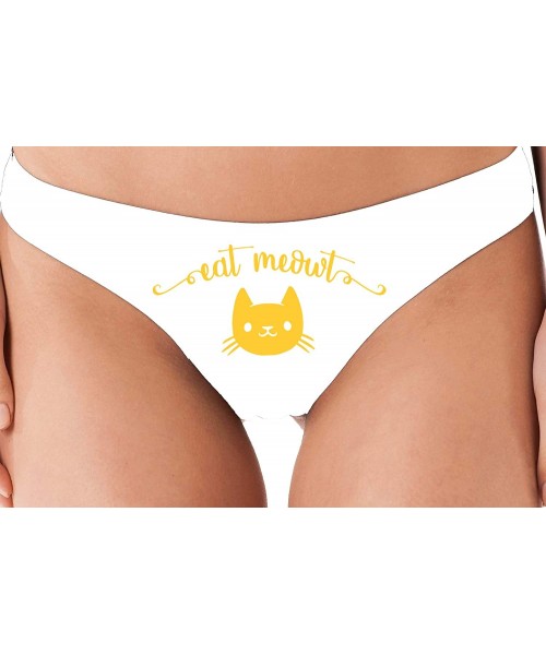 Panties Eat Meowt Pussy Cat Kitty Kitten Oral Sex Lick me Flirty Thong - Yellow - CO18LWXY8G5