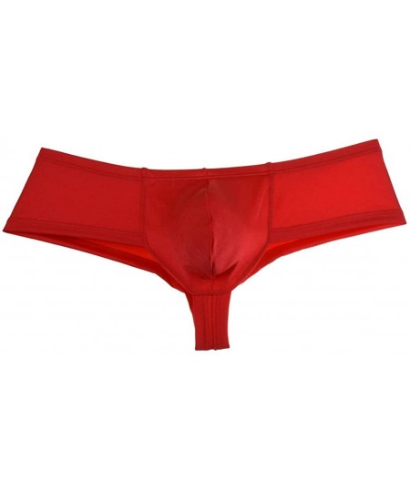 G-Strings & Thongs Men's Elastic Spandex Thong Boxer Shiny Boxers Briefs Guys Pants Sexy Men Pouch Underwear - Red - CC17XSUU05L