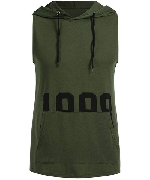 Sleep Sets Men's Workout Hooded Tank Tops Bodybuilding Muscle Cut Off T Shirt Sleeveless Gym Hoodies - Army Green B - CL194EA...