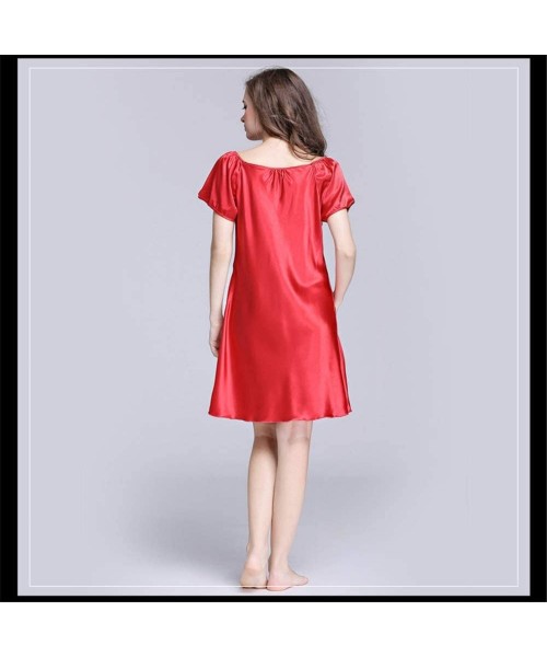 Nightgowns & Sleepshirts 2020 New Sweet Young Women Silk Nightgown Printed Fashion Knee-Length Girl Sleepwear Summer Ladies S...