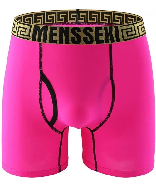 Boxer Briefs Men's Sexy Ice Silk Underwear Boxer Briefs Long Leg Pants - Pink - CW18AG99AD5