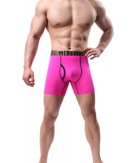 Boxer Briefs Men's Sexy Ice Silk Underwear Boxer Briefs Long Leg Pants - Pink - CW18AG99AD5