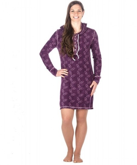 Nightgowns & Sleepshirts Womens Microfleece Sleep Hoodie - Hearts Purple - Small - CH11U64FHQJ