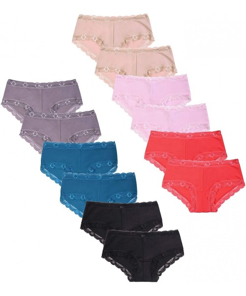 Panties Women's Premium Lace Trim Detail Full Coverage Hipster Panty Underwear Multipack (Pack of 6 or 2) - Assorted - C318U8...