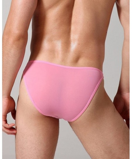 Briefs Men Briefs Breathable Ice Silk Triangle Bikinis and Briefs D318 - 1-pack Pink1 - CK126760ECL