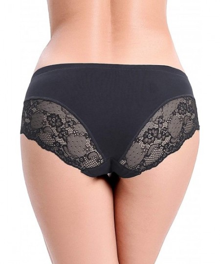 Panties Women's 4 Pack Cotton Mid Rise Pretty Lace Back Full Coverage Brief Panty Underwear - Black/Nude - CV18A2I00TE