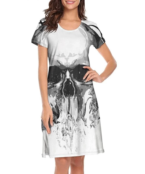 Nightgowns & Sleepshirts Women's Dog Paws and Bones Nightgown Short Sleeve Sleepshirts Dress - White-424 - CD18ANE0QXG