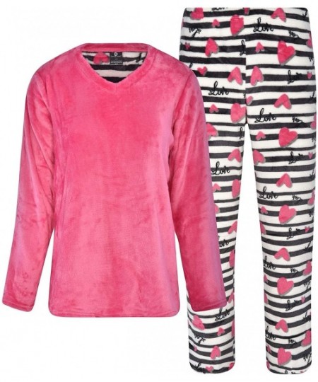 Sets Women's Coral Fleece Pajamas - Coral Fleece- Love Stripe Print/Sugarplum Pink - CA18AQIDOKE