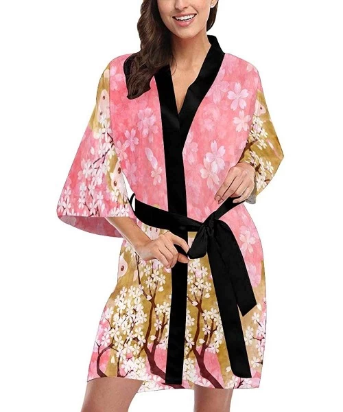 Robes Custom Monkey Pink Cherry Blossom Women Kimono Robes Beach Cover Up for Parties Wedding (XS-2XL) - Multi 1 - C2194S428O5