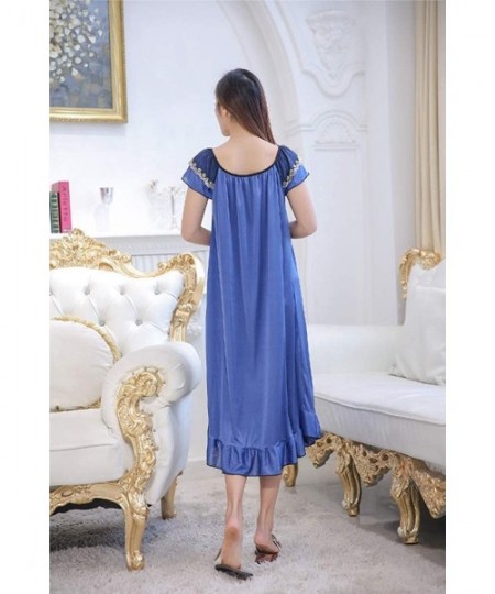 Nightgowns & Sleepshirts Women's Soft Long Silky Summer Charmeuse Lightweight Sexy Sleepwear - Dark Blue - C7199SMY743